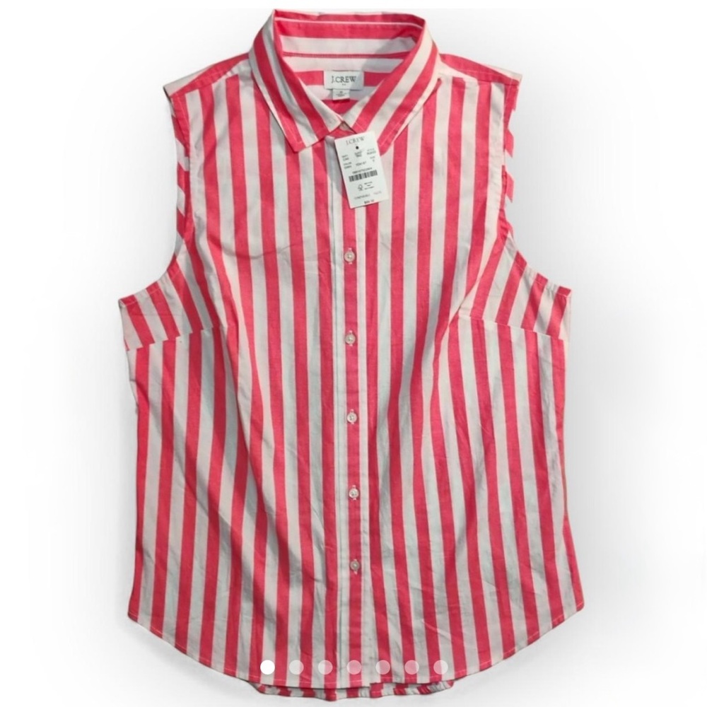 NWT J. Crew Pink and White Sleeveless Button Down Shirt - Picture 6 of 6
